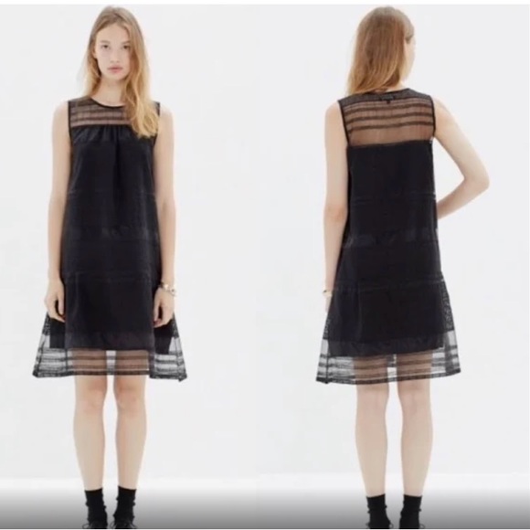 Madewell Dresses & Skirts - Madewell Black Dusk Sheer Dress Embroidered Silhouette Organza Lined Shift Sz 6